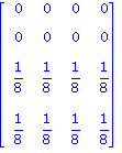 matrix([[0, 0, 0, 0], [0, 0, 0, 0], [1/8, 1/8, 1/8, 1/8], [1/8, 1/8, 1/8, 1/8]])