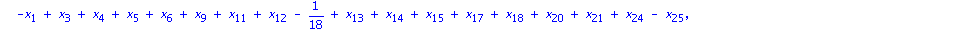 vv := vector([x[25], x[26], x[27], -x[2]-x[5]-x[13]-x[15]-x[16]-x[17]-x[18]+1/9, x[1]+x[2]-x[6]+x[7]+x[8]-x[9]-1/18-x[14]+x[16]+x[17]+x[18]+x[22]+x[23]+x[24]-x[26]-x[27], -x[1]+x[3]+x[4]+x[5]+x[6]+x[9...